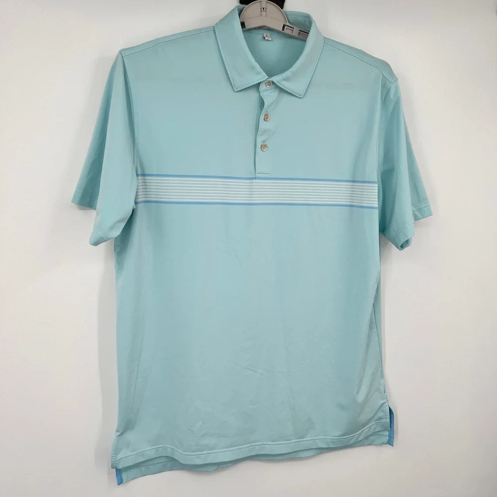 Peter Millar Summer Comfort Polo Shirt Mens Large Blue Striped Golf Performance